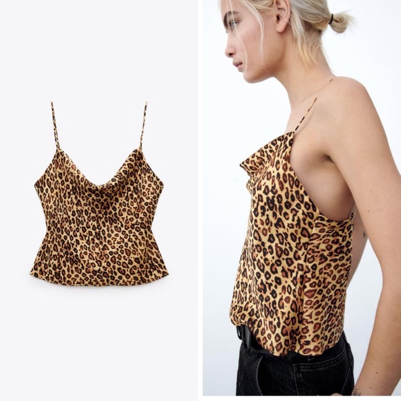 NWT Zara Silky Leopard Print Draped Neck Camisole - Picture 2 of 9